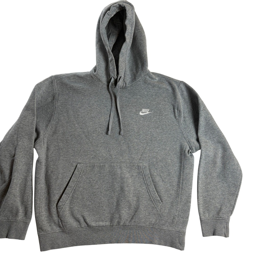 Nike Club Fleece Hoodie Mens M Gray Embroidered Swoosh Pullover Sweatshirt